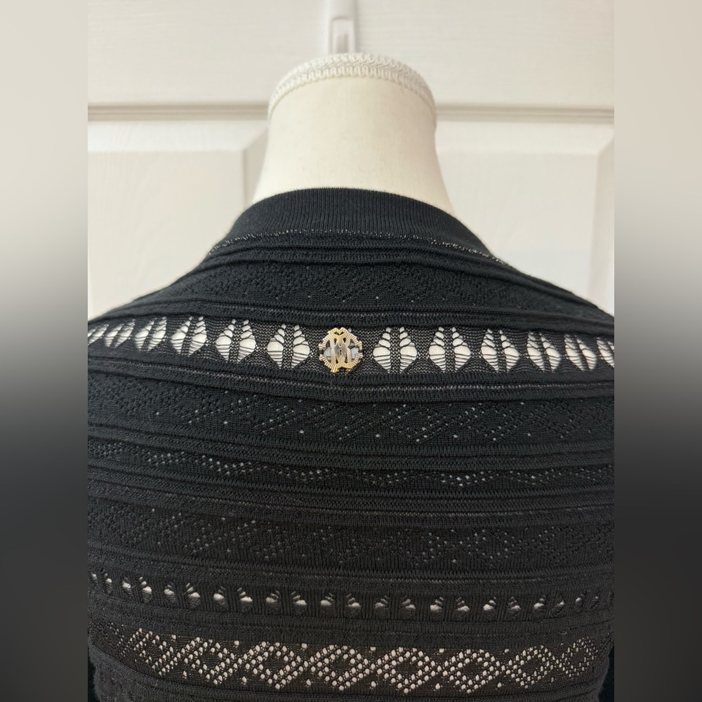Roberto Cavalli Wool Blend Ruffle Cardigan Black Size IT 42 - Picture 7 of 14